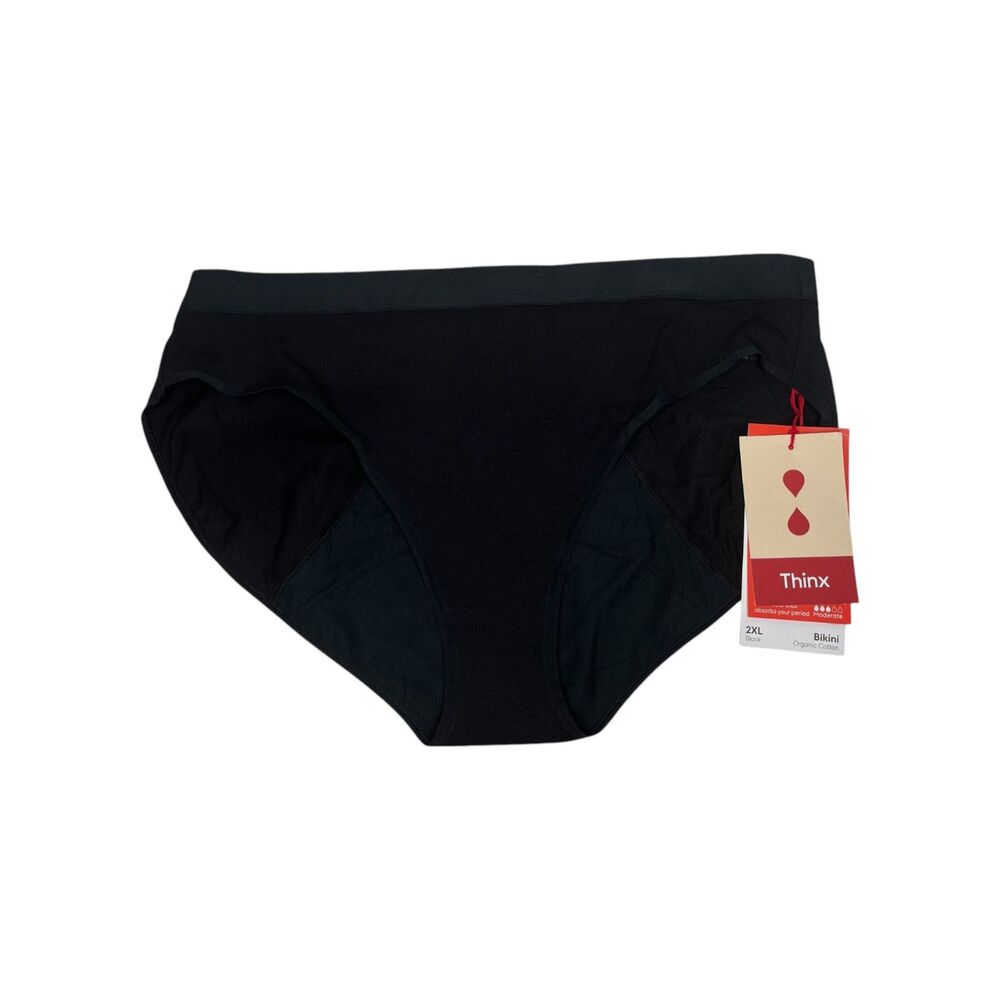NWT Thinx Organic Cotton Bikini sz 2X * Black Period Panty Underwear
